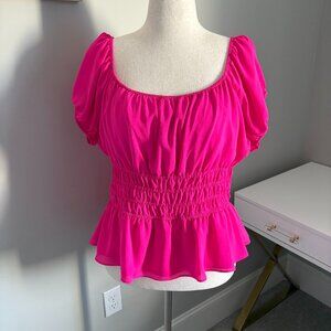 Gianni Binni Size XL Fuschia Peasant Blouse Smocked Waist Peplum